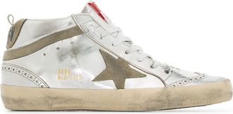 Golden Goose Metallic Silver Silk and Nylon Sneakers
