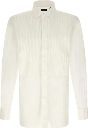 Finamore Napoli Classic Smokingoverhemd - Heren - Zakelijke Overhemden - Wit - 4XL - Katoen - Overhemden
