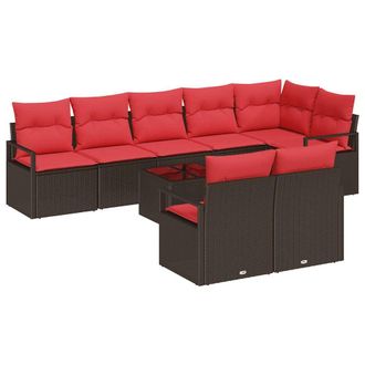 vidaXL Juego De Sof&aacute; 9 Pcs Marr&oacute;n Rat&aacute;n Sint&eacute;tico Vidaxl