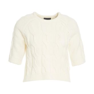 Liu Jo Round-neck Knitwear, female, White, Size: M Elegant Cable Knit Pullover Bianco