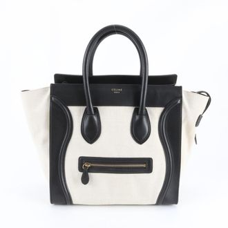 Celine Black White Leather Canvas Handbag Shoulder Bag Tote Bag (Pre-Owned)