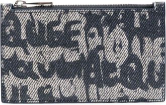 Alexander McQueen graffiti logo-print leather card holder - men - Calf Leather - One Size - Blue