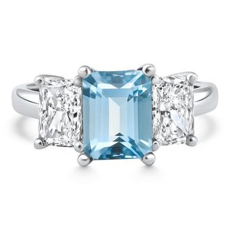 Pompeii3 4.19Ct Aquamarine & Radiant Cut Diamond Ring 14k White Gold Lab Grown