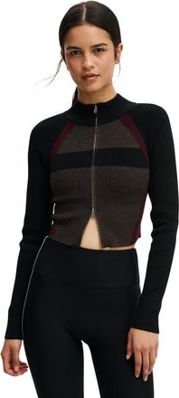 Cotton On Womens Active Spliced Knit Zip Through in Black Charcoal Marle Cherry at Nordstrom, Size X-Small