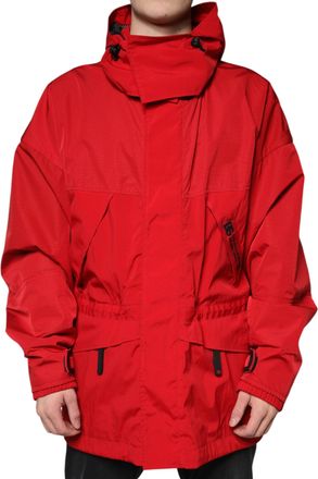 Dolce & Gabbana Red Nylon Hooded Men Full Zip Parka Jacket Elastane Clothing