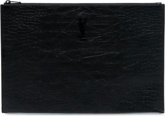 Saint Laurent Clutch in pelle goffrata effetto coccodrillo con monogramma 2018 - Nero