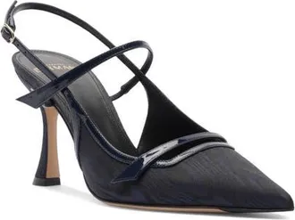 Alexandre Birman Tita Moir&eacute; Pointed Toe Slingback Pump in Marino Oscuro/dark Blue at Nordstrom, Size 11.5