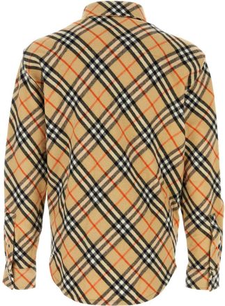 Burberry Mens Checked Wool Flannel Shirt Beige