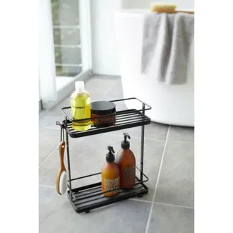 Yamazaki Tableware Estanter&iacute;a de ba&ntilde;o de metal de 2 niveles - negro