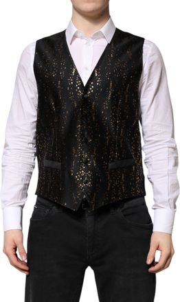 Dolce & Gabbana Black Lurex Dress Formal Men Waistcoat Mens Vest