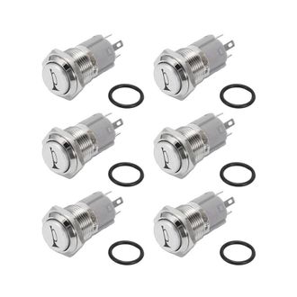 OEM 6 Pulsadores Moment&aacute;neos De 12 V Para Claxon De Coche Con Led Azul De 16 Mm