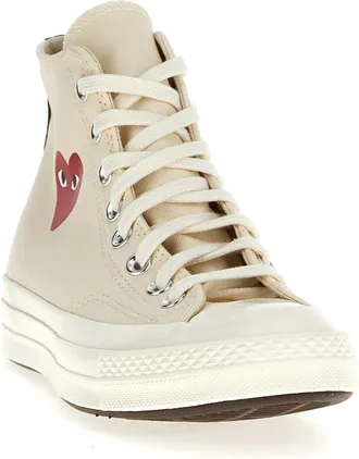 Comme Des Gar&ccedil;ons Heart-Print Canvas High-Top Sneaker - Cream