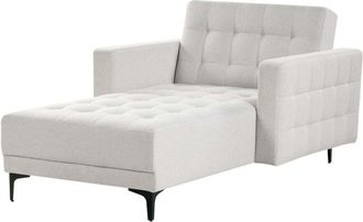 Beliani Chaise Lounge Light Grey Fabric Tufted =Modern Living Room Reclining Day Bed Black Legs Track Arms ABERDEEN