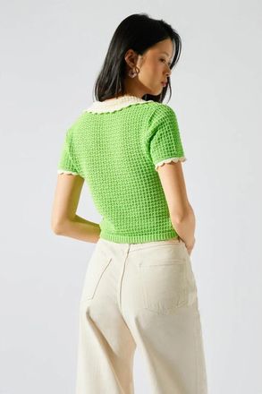 Manoush Vintage Gehaakte Korte Mouw Top - Dames - T-shirts - Groen - M - Tops