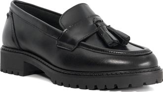 Dune London Ladies Gracelyn Wide Fit Cleated Sole Leather Tassel Trim Loaf Size UK 7 Loafers Black