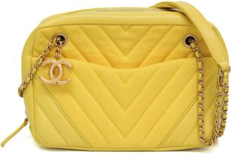 Chanel Camera Chevron Lambskin Yellow Leather Handbag (Pre-Owned)