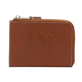 Palm Angels Monogram Leren Kaarthouder met Ritssluiting (Bruin)