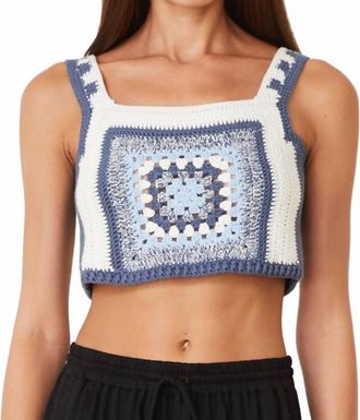 Monrow Crochet Cropped Tank Top In Washed Blue