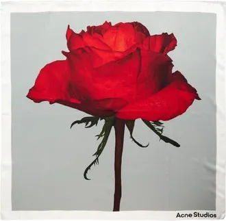 Acne Studios Vasco Rose Midsummer Silk Square Scarf in White Red at Nordstrom