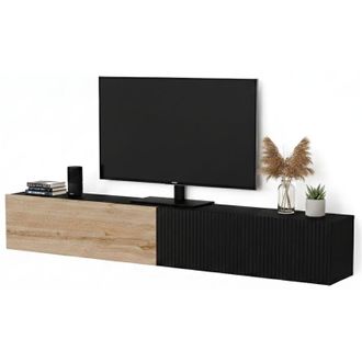 Dmora Mobile Porta tv Sindia, un Ripiano, Modulabile, Apertura a Ribalta, 200x29.8x30.5h cm Nero Antracite