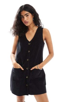 Nobody's Child Claudette v neck cord pinny dress in black