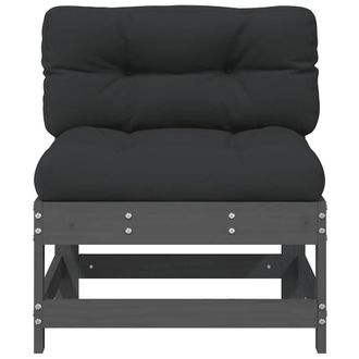 Berkfield Home Middle Sofa with Cushions Grey Solid Wood Pine
