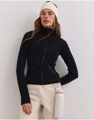 Aim'n giacca nera in pile elasticizzato con zip-Nero