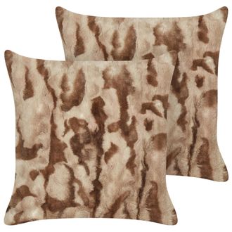 Beliani Beliani - Conjunto De 2 Cojines De Piel Sint&eacute;tica Marr&oacute;n 45 X 45 Cm Bakira