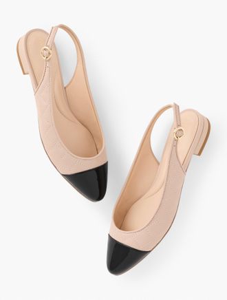 Talbots Edison Quilted Nappa Slingback Flats - Rattan/Black - 10 1/2 M Talbots