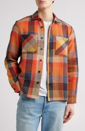 Wax London Whiting Plaid Cotton Blend Overshirt in Orange Multi at Nordstrom, Size X-Small