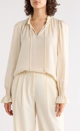 DKNY Crinkle Long Sleeve Top in Ecru at Nordstrom Rack, Size X-Small