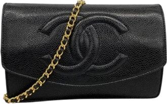 Chanel Pre-owned Cross Body Bags, female, Black, Size: ONE SIZE Pre-owned Leather Crossbody Wallet