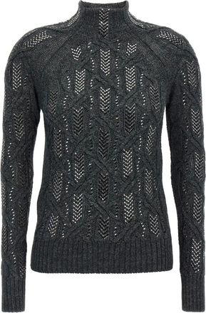 Ermanno Scervino Truien & Vesten, Dames, Grijs, S, Wol, Crystal Braid Sweater