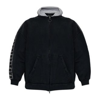 Balenciaga Zip-throughs, male, Black, Size: XL Stripe Patched Hood Zip-up Hoodie