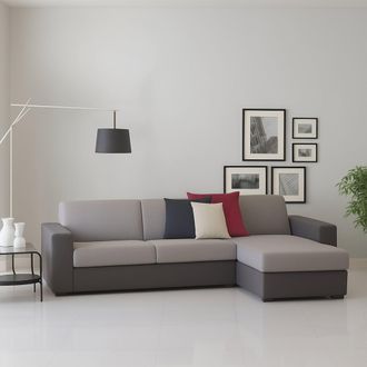 Talamo Italia Sof&aacute; Fijo Nicoletta, Sof&aacute; De Esquina, 100% Made In Italy, Sof&aacute; Sala De Estar, Con Contenedor Reversible Peninsula, En Tela Acolchada, Con Reposabrazos