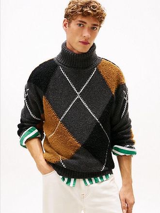 Tommy Hilfiger Wool Blend Argyle Roll Neck Jumper