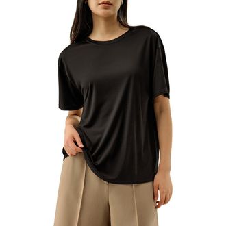 LilySilk Oversized Silk Jersey Tee in Black at Nordstrom, Size X-Small