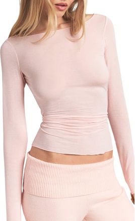 SKIMS Sheer Modal Blend Long Sleeve Boat Neck Top in Primrose at Nordstrom, Size Xx-Small Regular