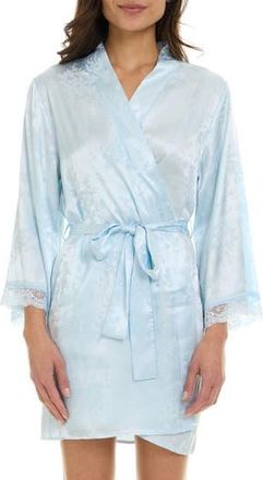 Flora Nikrooz Eloisa Floral Satin Wrap in Ice Blue at Nordstrom Rack, Size X-Large
