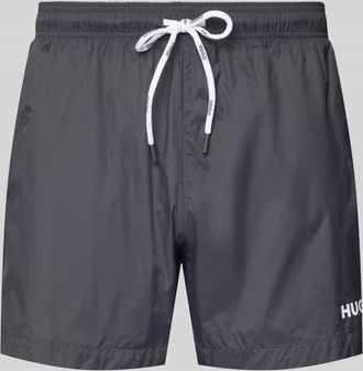 HUGO BOSS Badeshorts mit Label-Print Modell HAITI in Anthrazit, Gr&ouml;&szlig;e XXL