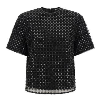 Rotate Rotate Birger Christensen, Tops, Dames, Zwart, XS, Tule, Beaded Oversize Tulle Evening Top