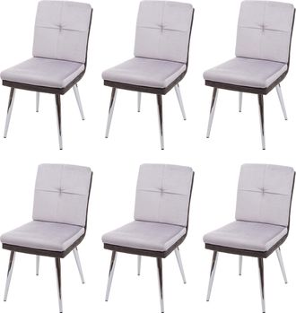 Hhg [nunca Usado] Lote De 6 Sillas De Comedor Hhg-556, Silla De Cocina Silla Tapizada Sill&oacute;n, Imitaci&oacute;n De Cuero Terciopelo Mvg-certificado, Gris