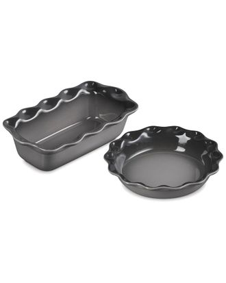 LE CREUSET 2Pc Heritage Fluted Pie Dish & Fluted Loaf Pan Set With $8 Credit