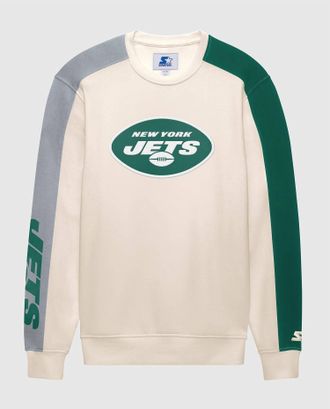Starter Mens New York Jets Team Crew Long Sleeve Shirt In Cream