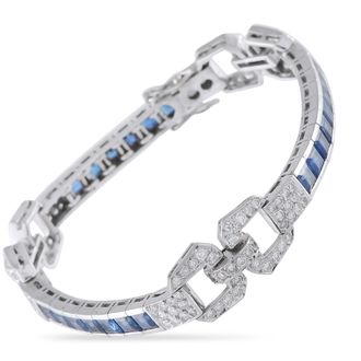 Luxury Bazaar 18K White Gold 2.75ct Diamond and Sapphire Art Deco Bracelet MF19-070926