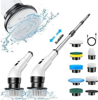 OEM Cepillo De Limpieza El&eacute;ctrico Inal&aacute;mbrico - 8 Cabezales Reemplazables - Longitud Ajustable De 31 A 140 Cm - Resistente Al Agua Ipx7 Para Ba&ntilde;o Y Cocina