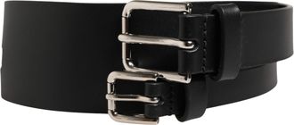 Dolce & Gabbana Black Double Strap Leather Silver Buckle Mens Belt (Pre-Owned)