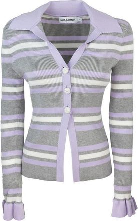 Self Portrait Grey Stripe Ribbed Sweater