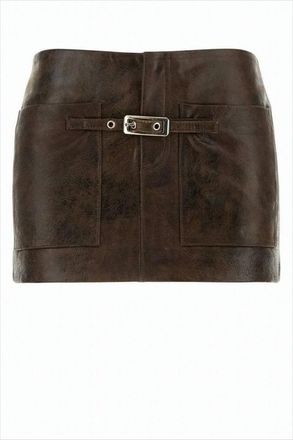 Gimaguas Short Leather Skirt With Distressed Finish And Silver Buckle