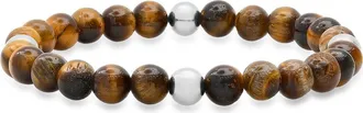 Steeltime Mens Stainless Steel & Tigers Eye Bead Bracelet in Brown at Nordstrom Rack